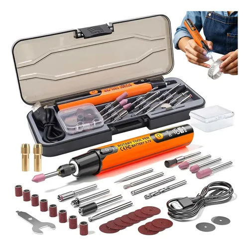 Mini Retifica Profissional Lixadeira Completa Acessório Laranja 6 5.4 W