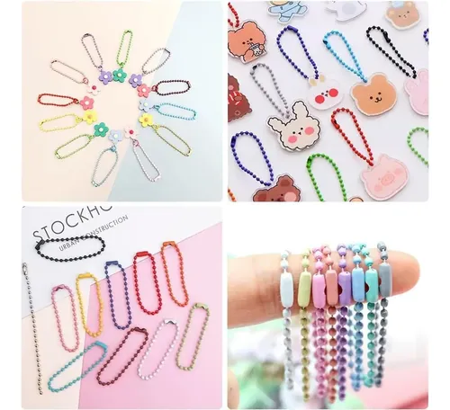 100 Corrente De Bolinha Canoa Varias Cores 10cm Aço Chaveiro Coloridos