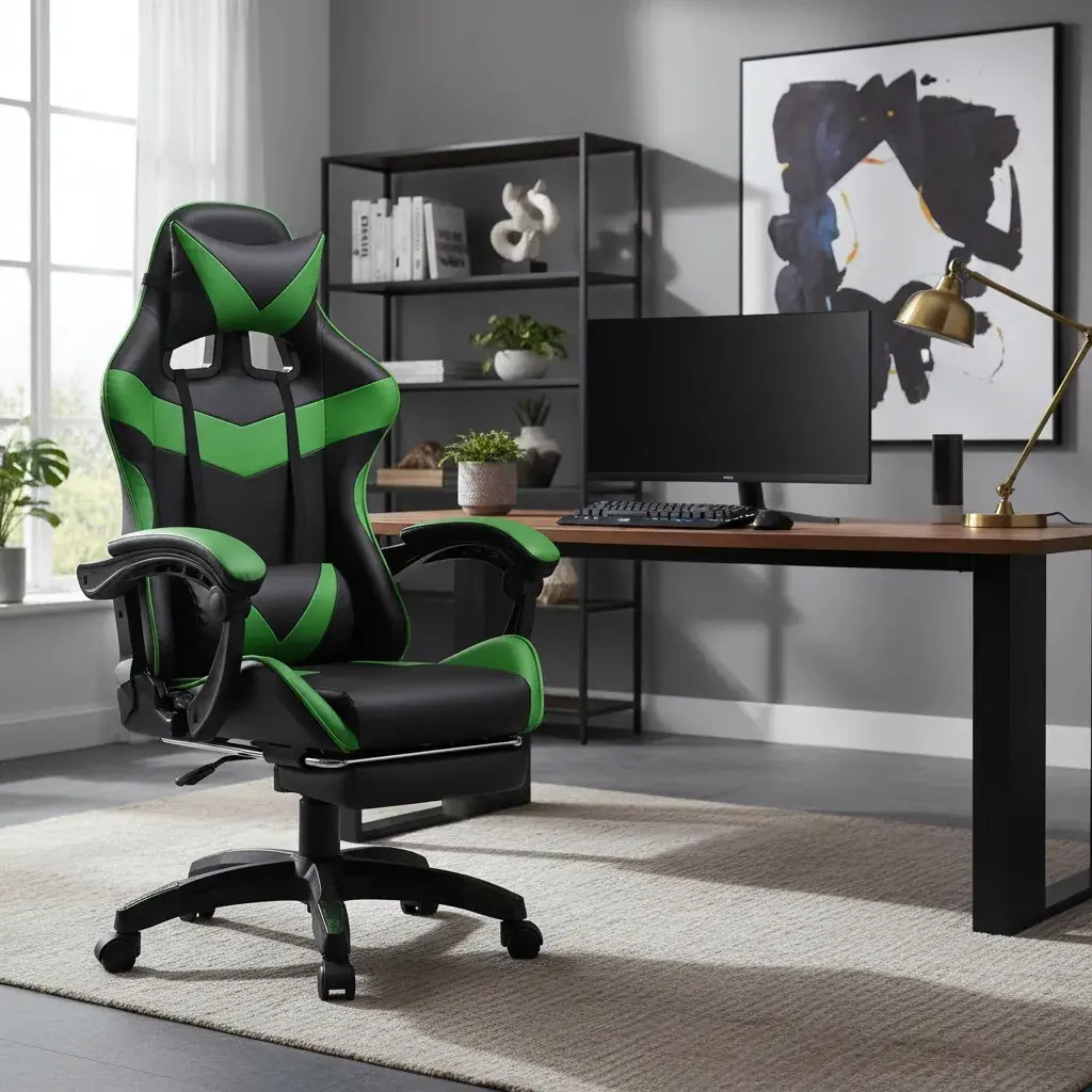 Cadeira De Escritório Gamer Nitro Ergonômica Estofado Couro Sintético Reclinável Altura Ajustável Apoio Para Pés Cor Verde Luvinco