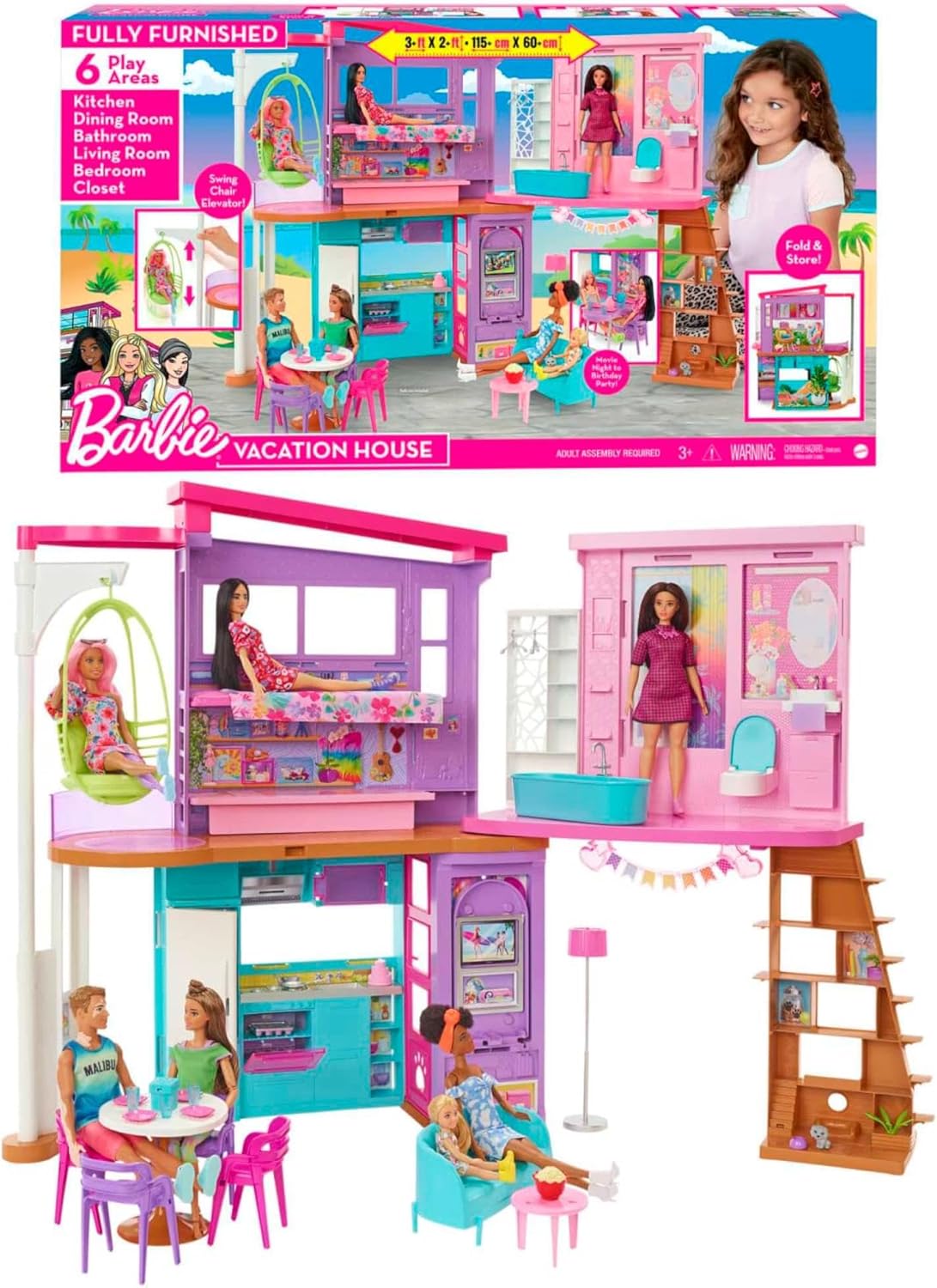 Casa de Bonecas Barbie Malibu Dois Andares Rosa Mattel