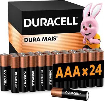 Duracell Pilhas Alcalinas AAA Palito Pack 24 Unidades – Dura Mais - Ideal para Controle de Videogame e Brinquedos
