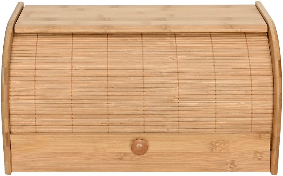 Mimo Style Porta Pães Com Tampa Retrátil, Feito Inteiramente de Bambu Ecokitchen. Perfeita para Armazenar Pães, Bolachas e outras coisas. Resistente, Durável e 100% Ecológica