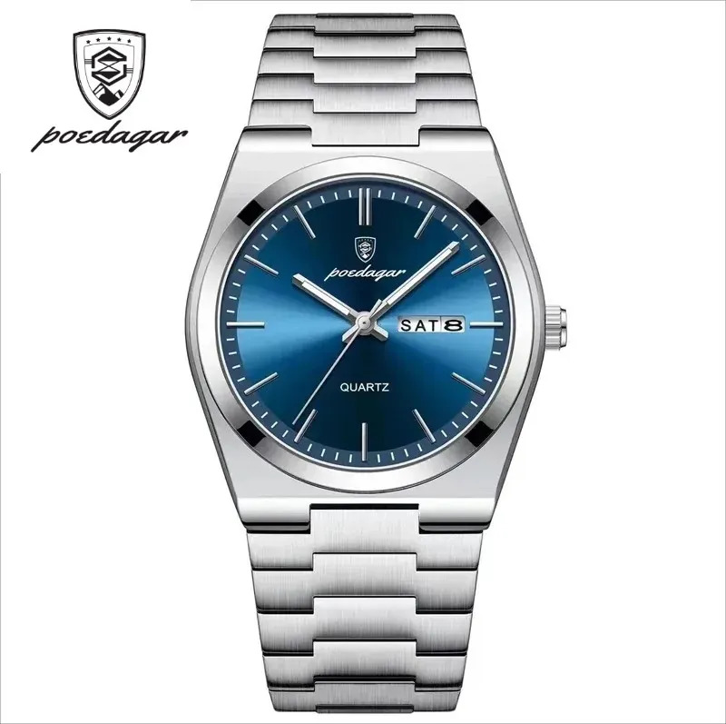 Relógio Poedagar Classic 930 Masculino de Quartzo com Calendário e Fundo Azul