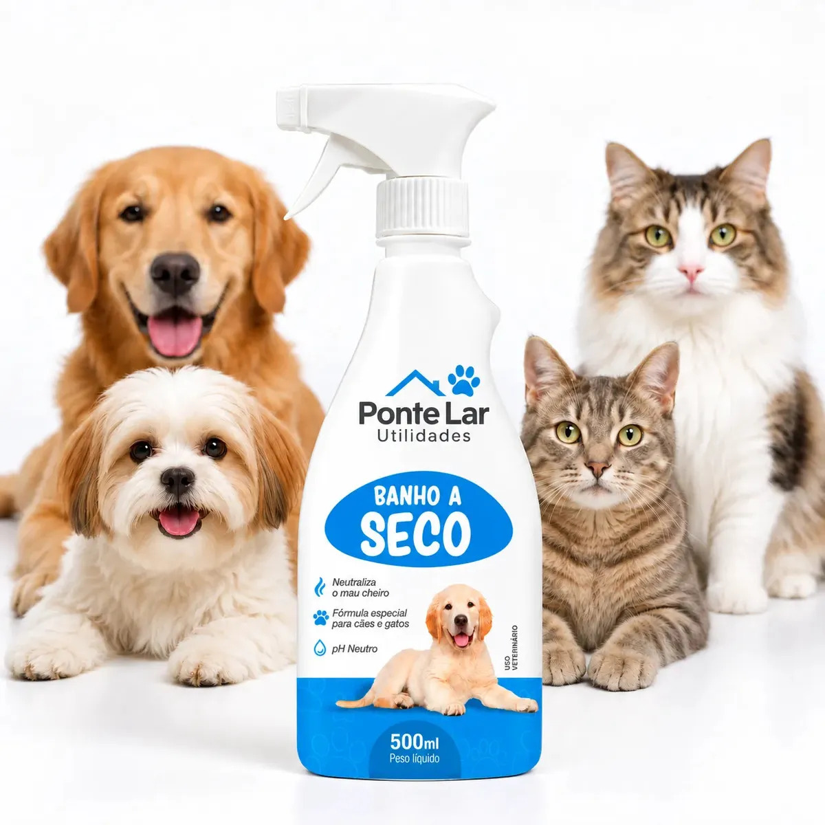 Banho a Seco para Cães e Gatos 500ml Spray Sem Enxágue Limpeza Rápida Elimina Odores Higieniza e Perfuma Pelagem Uso Diário Prático Seguro para Cães e Gatos Higiene