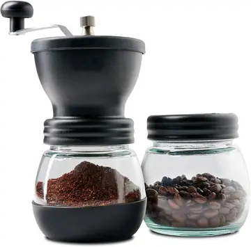 Moedor de Café Manual Com Regulagem De Gramatura E Recipiente Extra para Grãos, Mó Burr Cerâmico, Preto