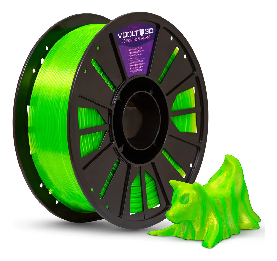 Filamento Petg Premium Translúcido 1kg - Voolt3d Cor Verde Neon Translúcido