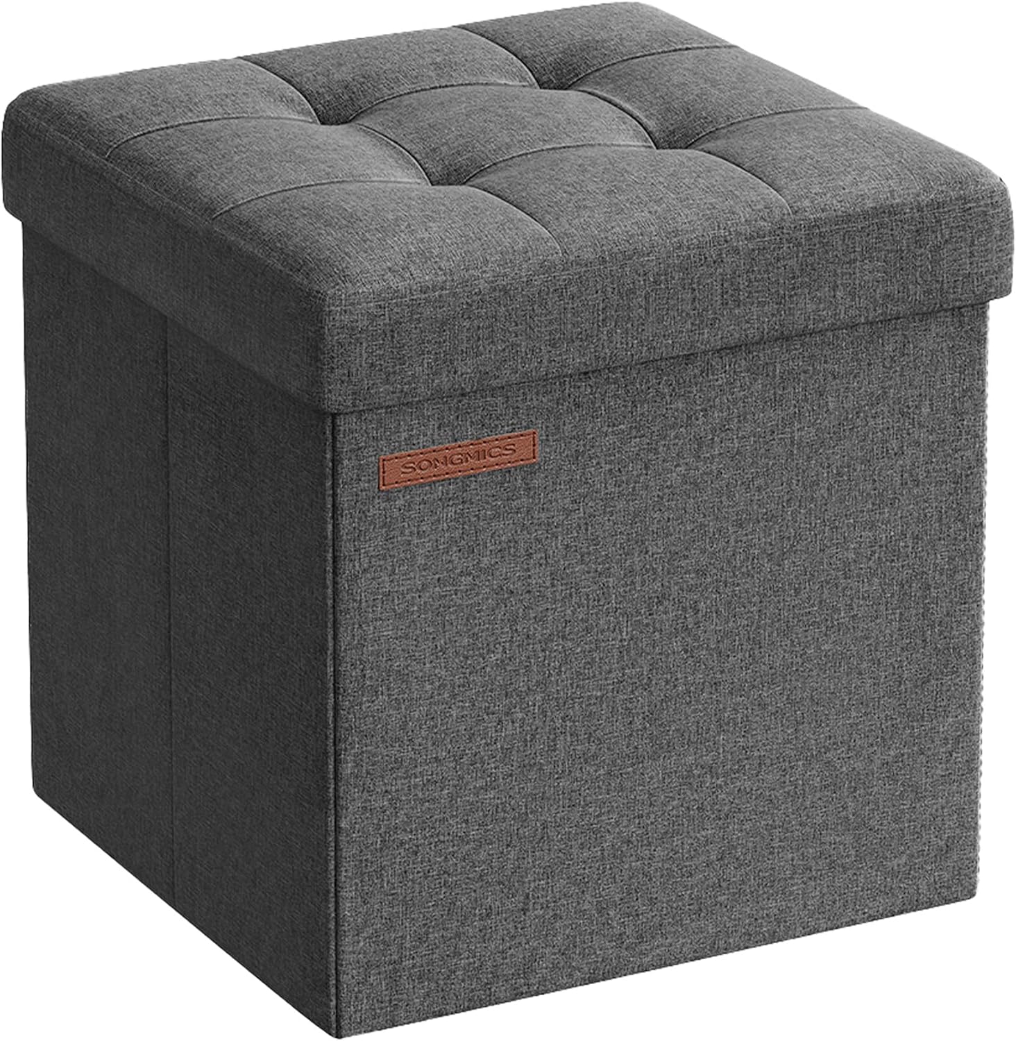 SONGMICS Banco com Espaço de Armazenamento, Banco Dobrável Pequeno, Puff 30 x 30 cm, Caixa Organizadora, Suporta até 130 kg, para Sala de Estar, Quarto, Dormitório, Cinza Escuro BRLSF028G01
