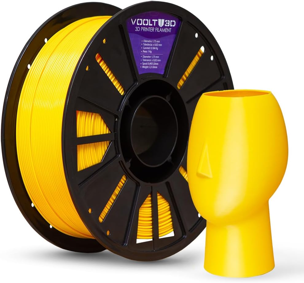Filamento 3D PETG HF 1.75mm Voolt3D 1kg - Alta Fluidez, Resistência e Brilho - Compatível com Todas as Impressoras 3D (Amarelo)