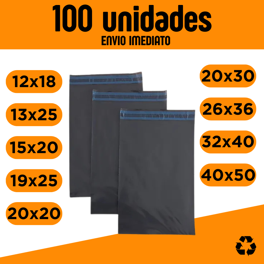 Kit 100 Envelope De Segurança Embalagem Envio Tamanho 12x18 13x25 15x20 19x25 20x20 20x30 26x36 32x40 40x50
