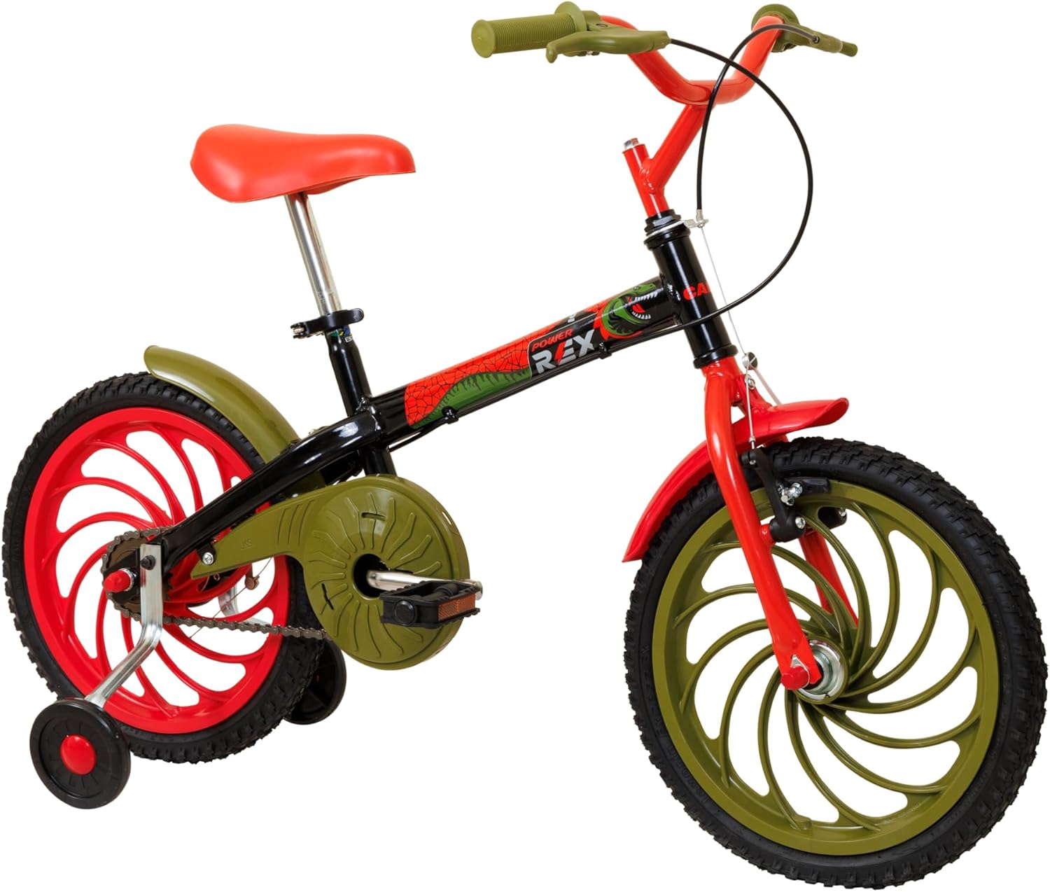 Bicicleta Infantil Caloi Power Rex Aro 16, com Rodinhas, Cobre-Corrente e Ajuste Rápido do Banco