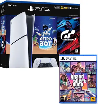 Bundle GTA VI + PlayStation 5 Slim Digital 825 GB Pacote Astro Bot e Gran Turismo 7