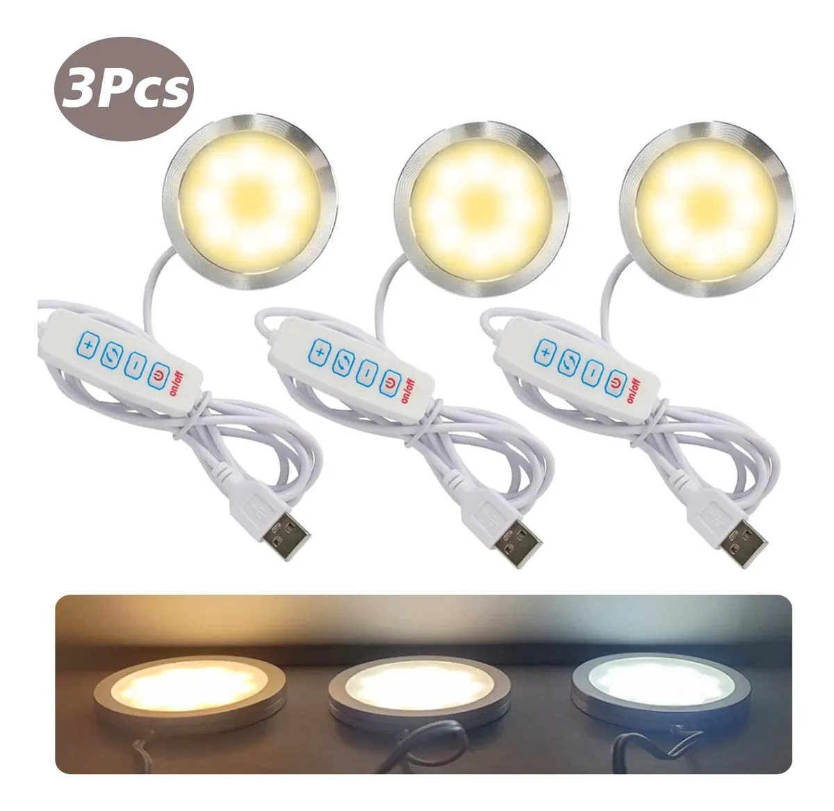 kit 3 luminaria lâmpadas led 001 diy para impressao 3d para bambu labs redondo branca quente/Branco/Branco Frio 3 cores 5V 3W usb moderna peças 3d acessórios Presente decorativa makerworld mh