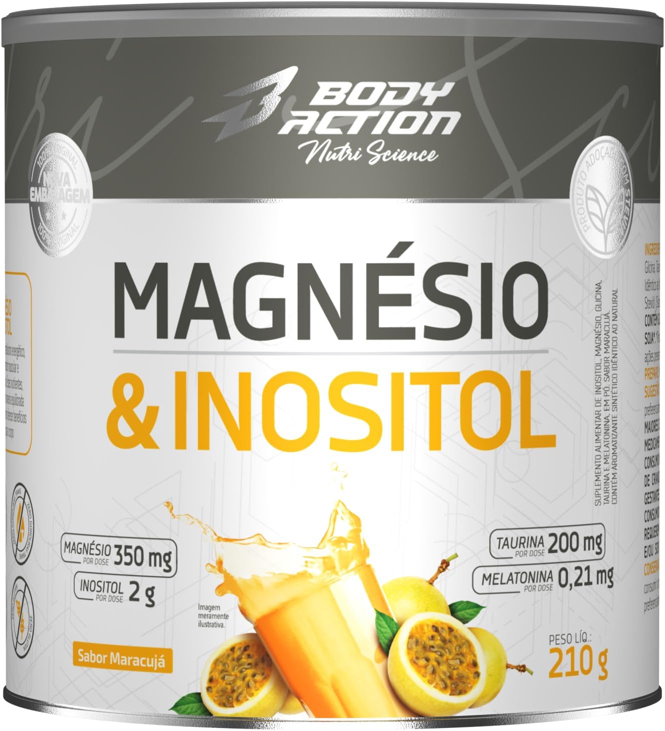 Suplemento em Pó de Magnésio e Inositol Bodyaction, 210g