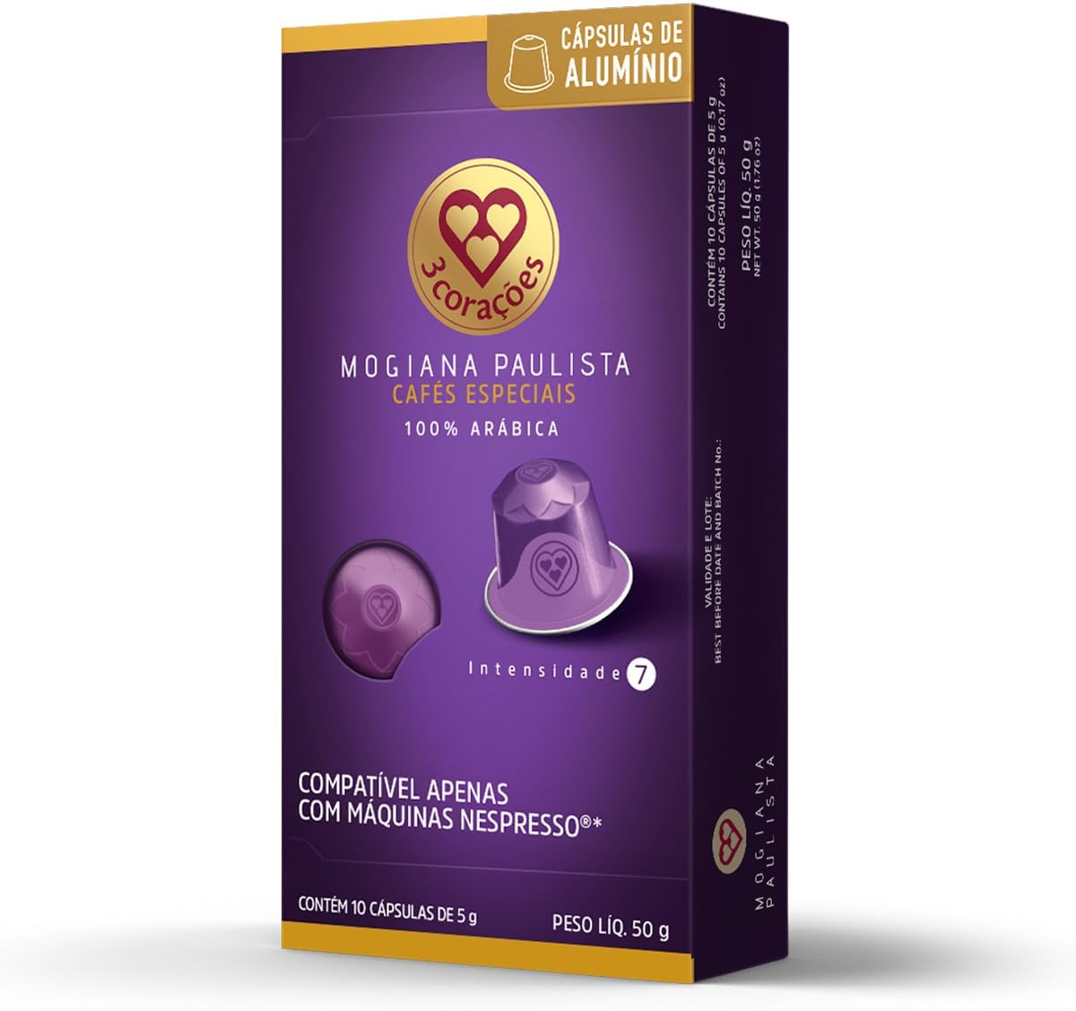 3 Corações Cápsulas de Café Mogiana Paulista, Compatíveis com Nespresso, contém 10 cápsulas