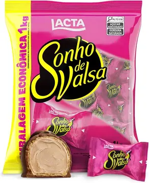 Wafer Recheado Lacta Sonho de Valsa Sabor Chocolate, Pacote 1kg