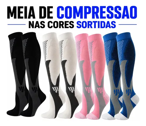 Kit 3 Pares Meia De Compressão Cano Longo Academia Corrida Sortidas Unico