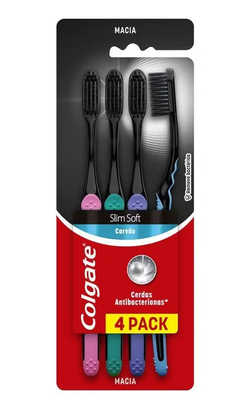 Kit de Escovas De Dentes Colgate Slim Soft Black Com 4 Unidades