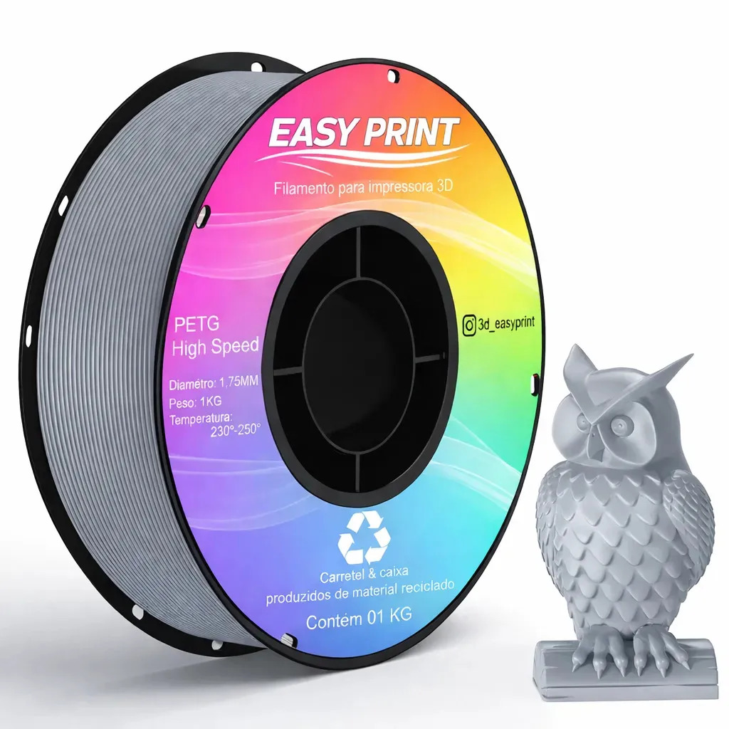 Filamento Petg Easy Print 3d Premium Impressão High Speed E High Fluid 1.75mm Para Impressora 3d Cinza