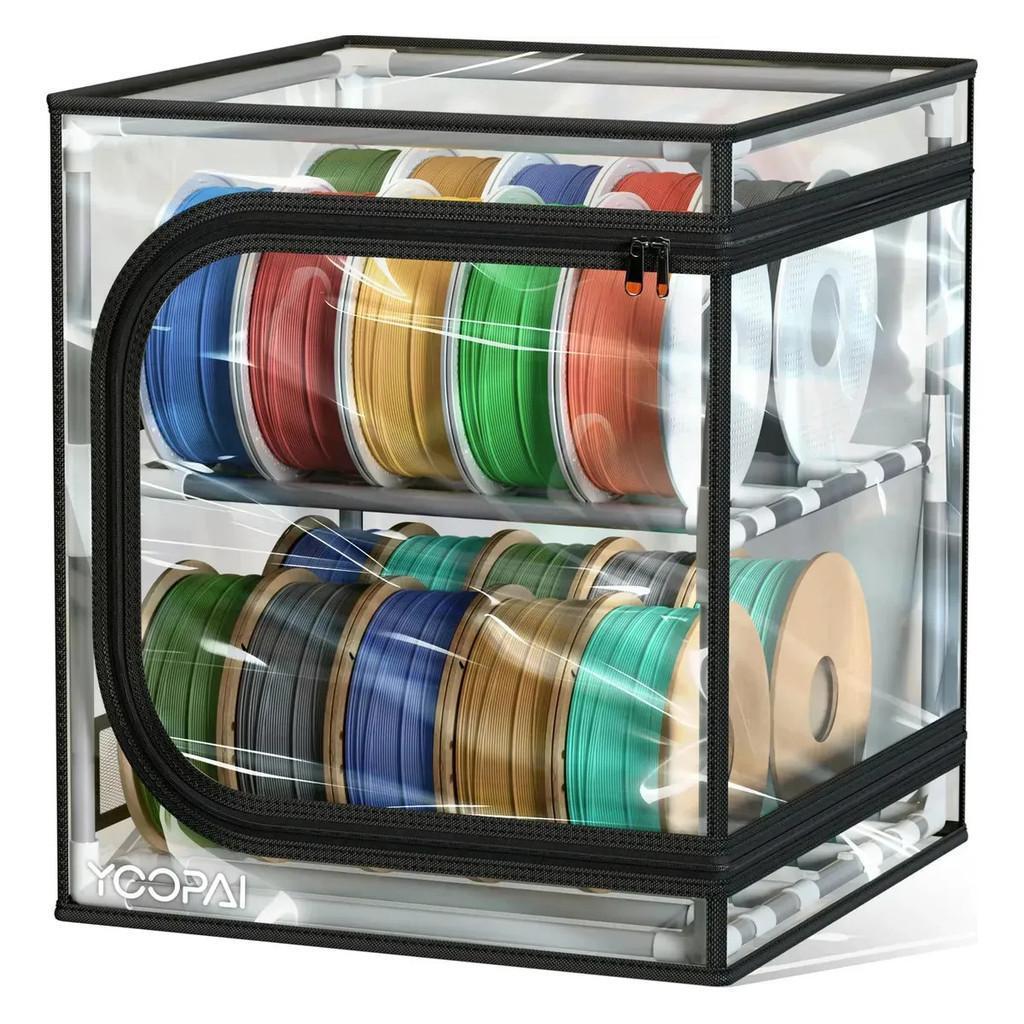 Caixa de filamento 3D YOOPAI 24 rolos, tampa transparente ou tecido Oxford, com dessecante e bolso de ferramentas