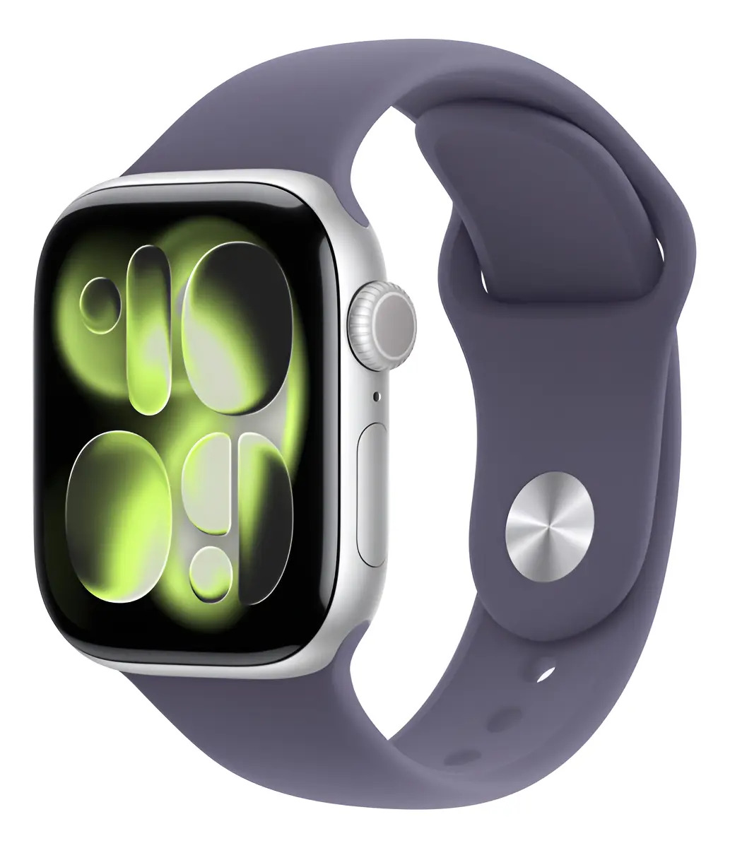Apple Watch Series 11 GPS - Caixa prateada de alumínio – 42 mm - Pulseira esportiva roxo-névoa – M/G - Distribuidor Autorizado