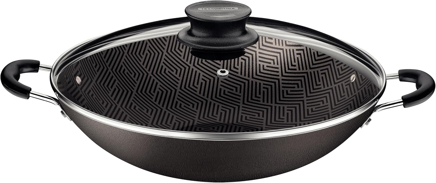 Wok Tramontina Paris Em Alumínio Com Revestimento Interno E Externo Em Antiaderente Starflon Max Chumbo Com Tampa De Vidro 36 Cm 6,0 L