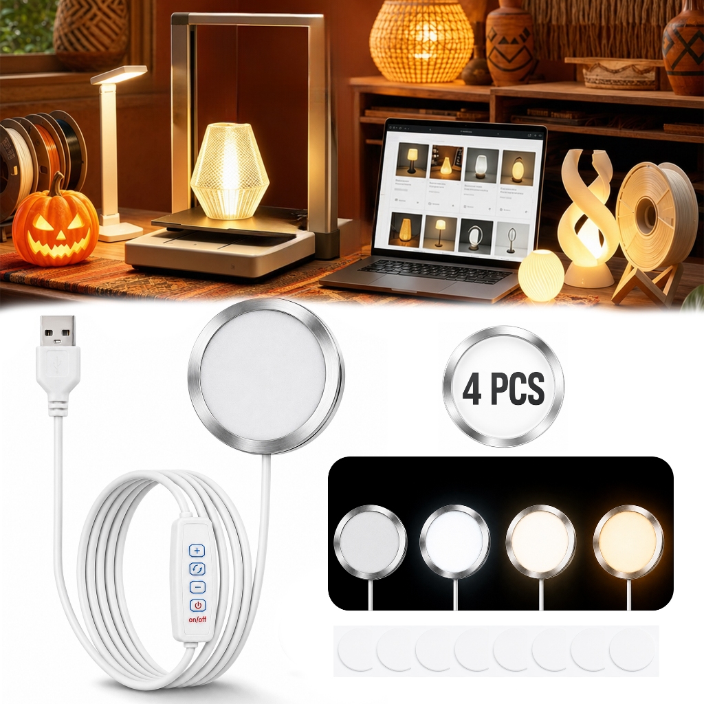 Kit Luz LED USB para Luminária 3D 4 Peças 3 Cores Dimerizável 10 Níveis 5V com Controle 1,5m