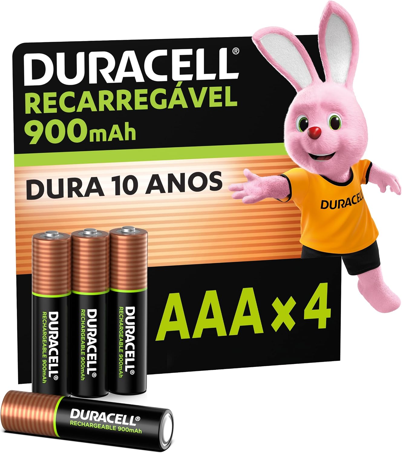 Duracell Pilha Recarregável AAA 900mAh Palito Com 4 Unidades – Ideal para Câmeras Digitais e Dispositivos de Alto Consumo