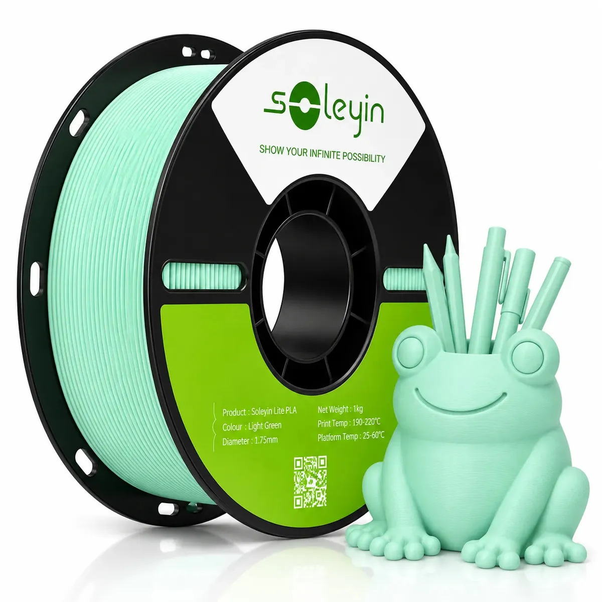 Filamento Ultra PLA Soleyin Creality Verde Claro 1,75mm 1kg Filamento 3D, Alta Velocidade, Baixa Contração, Tolerância ±0,02mm. Ideal para modelos grandes e peças funcionais