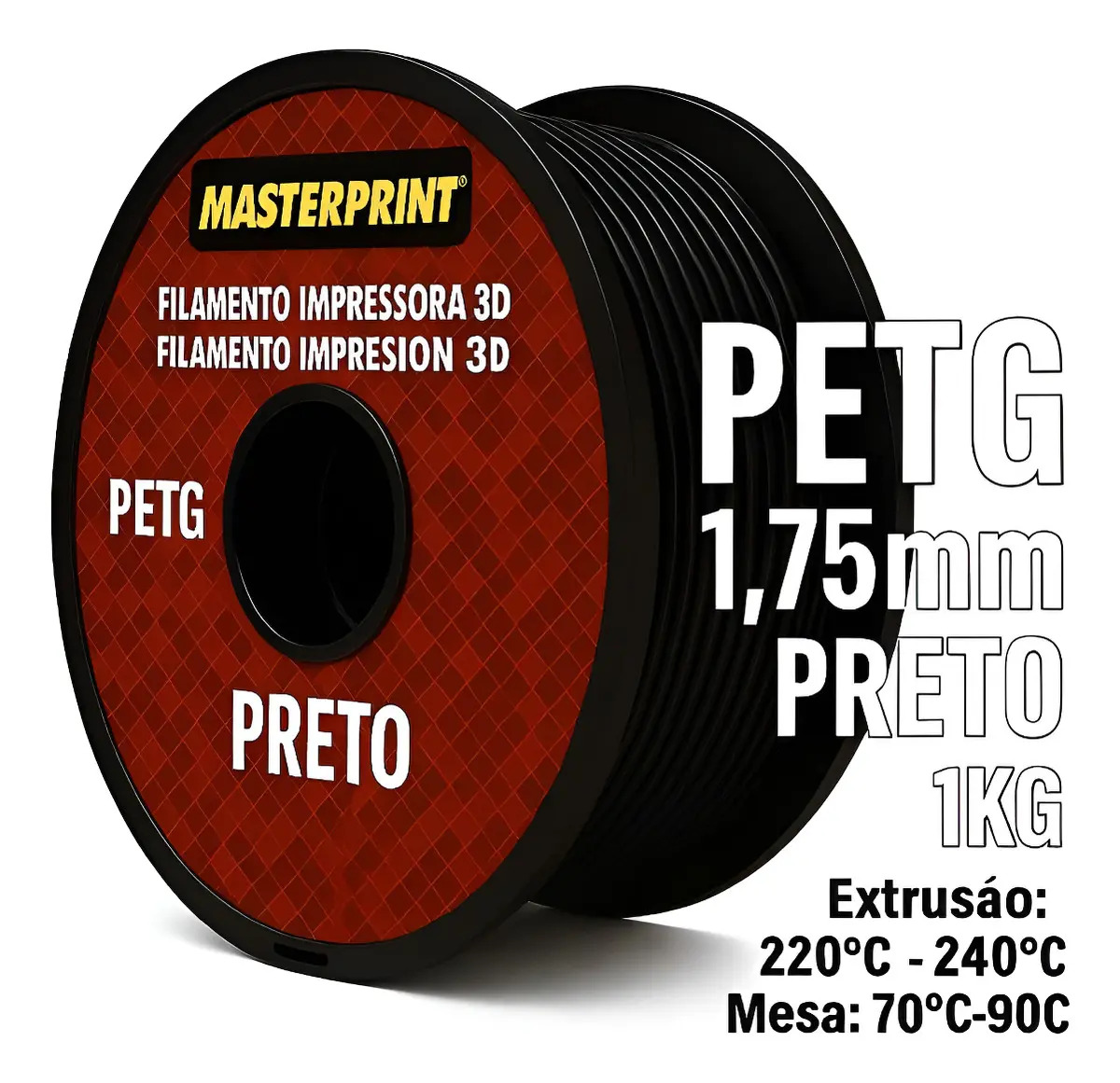 Filamento Masterprint, PETG Preto, 1.75mm
