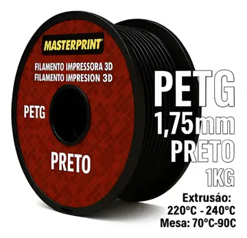 Filamento Masterprint, PETG Preto, 1.75mm