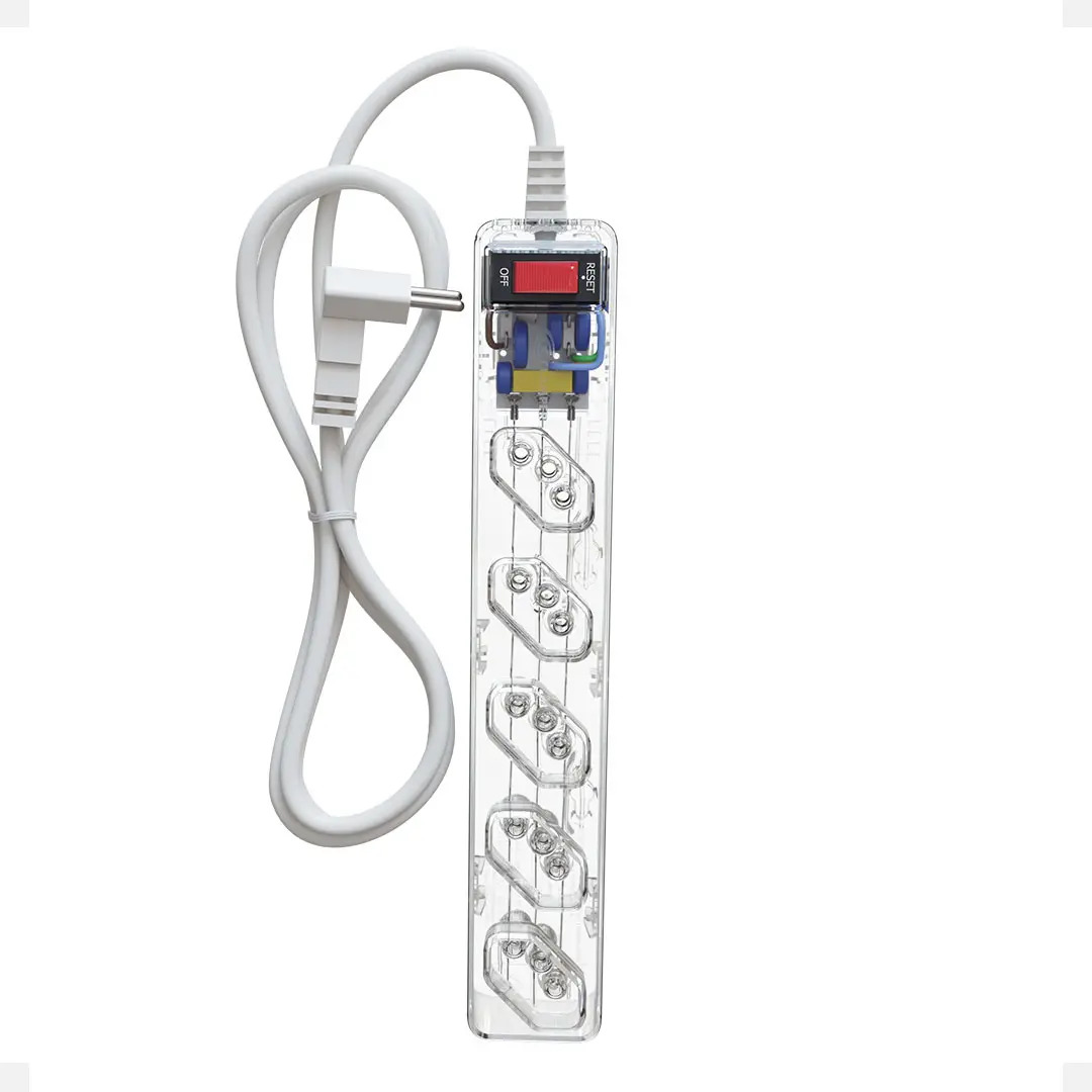 iCLAMPER Energia 5 Tomadas LCF Transparente Filtro de Linha e Protetor Elétrico DPS Bivolt