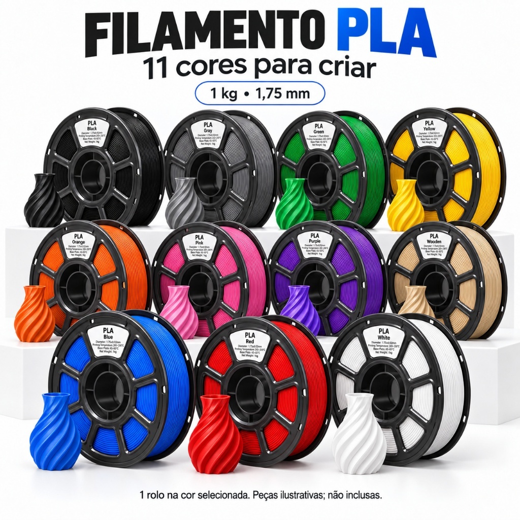Filamento PLA 1.75mm ±0.02mm 1kg para impressora 3D, bobina de alta precisão, temperatura 200-230°C