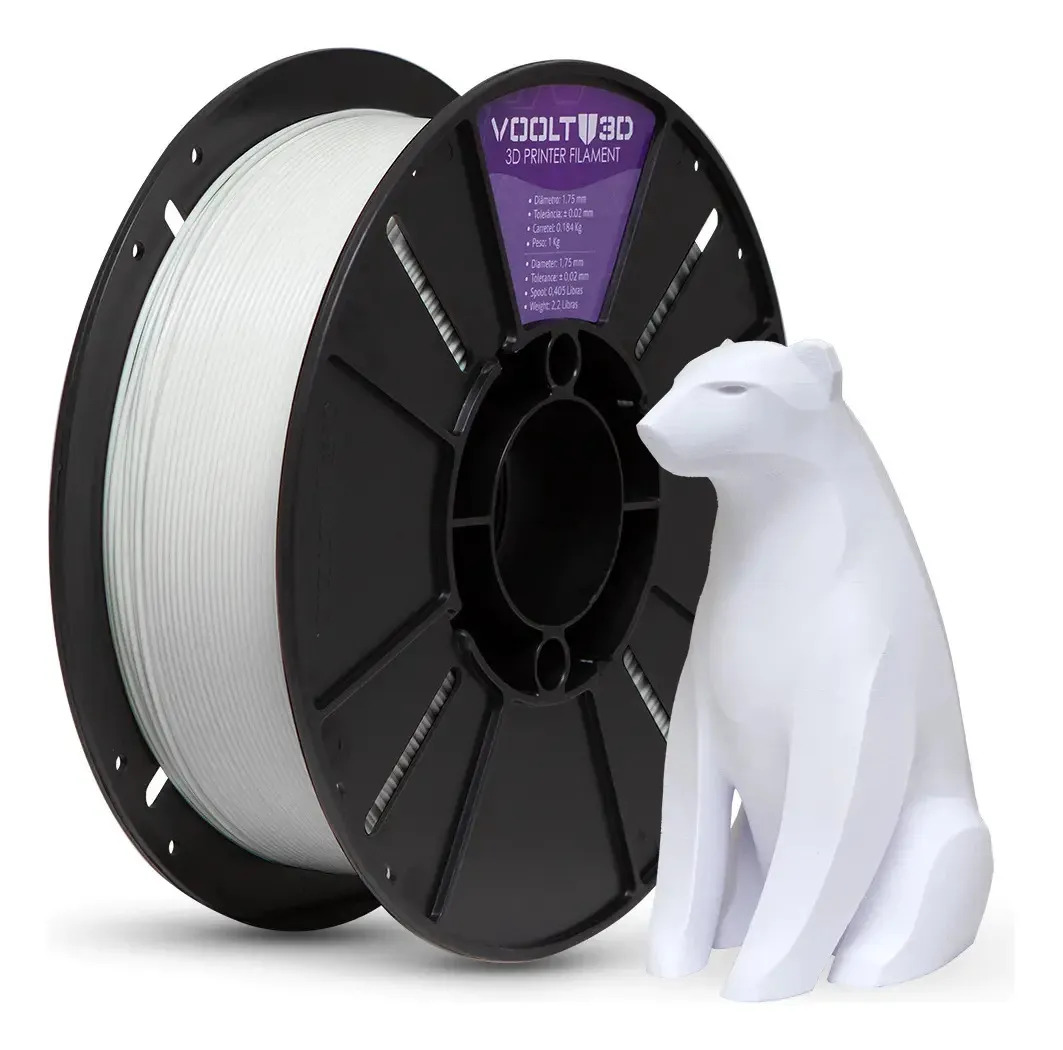 Filamento PLA Branco Velvet Voolt3D 1kg 1,75mm Impressão 3D