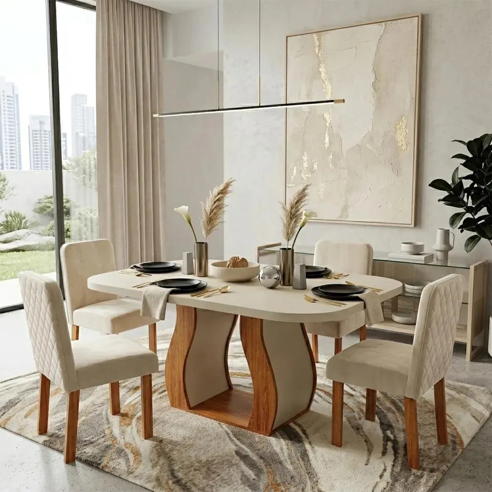 Sala De Jantar 130x90 Lisboa 4 Cadeiras Bom Pastor Naturale/off Linho Off