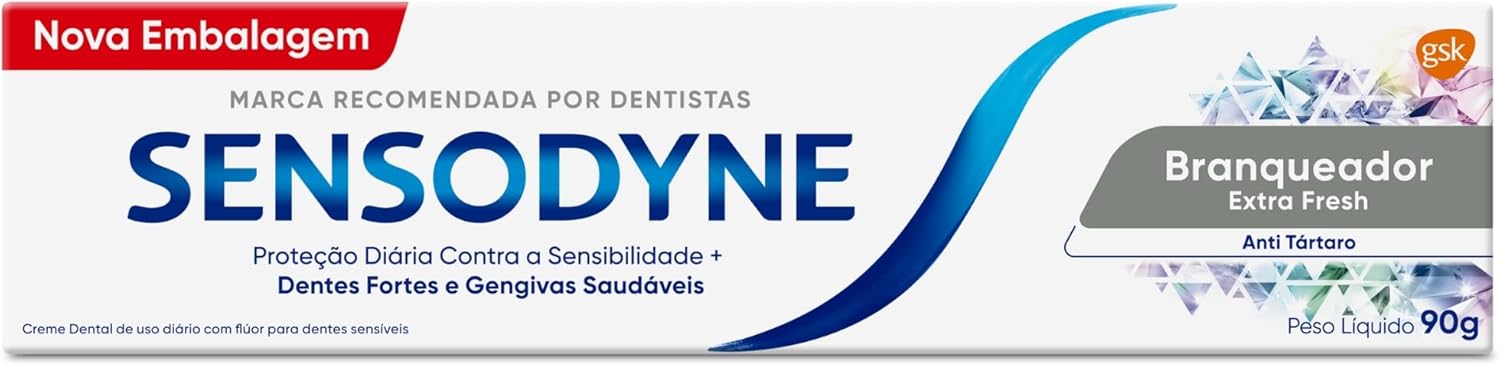 Sensodyne Creme Dental Branqueador Extra Fresh com Flúor, Anti Tártaro, Proteção Diária Contra Sensibilidade, 90g