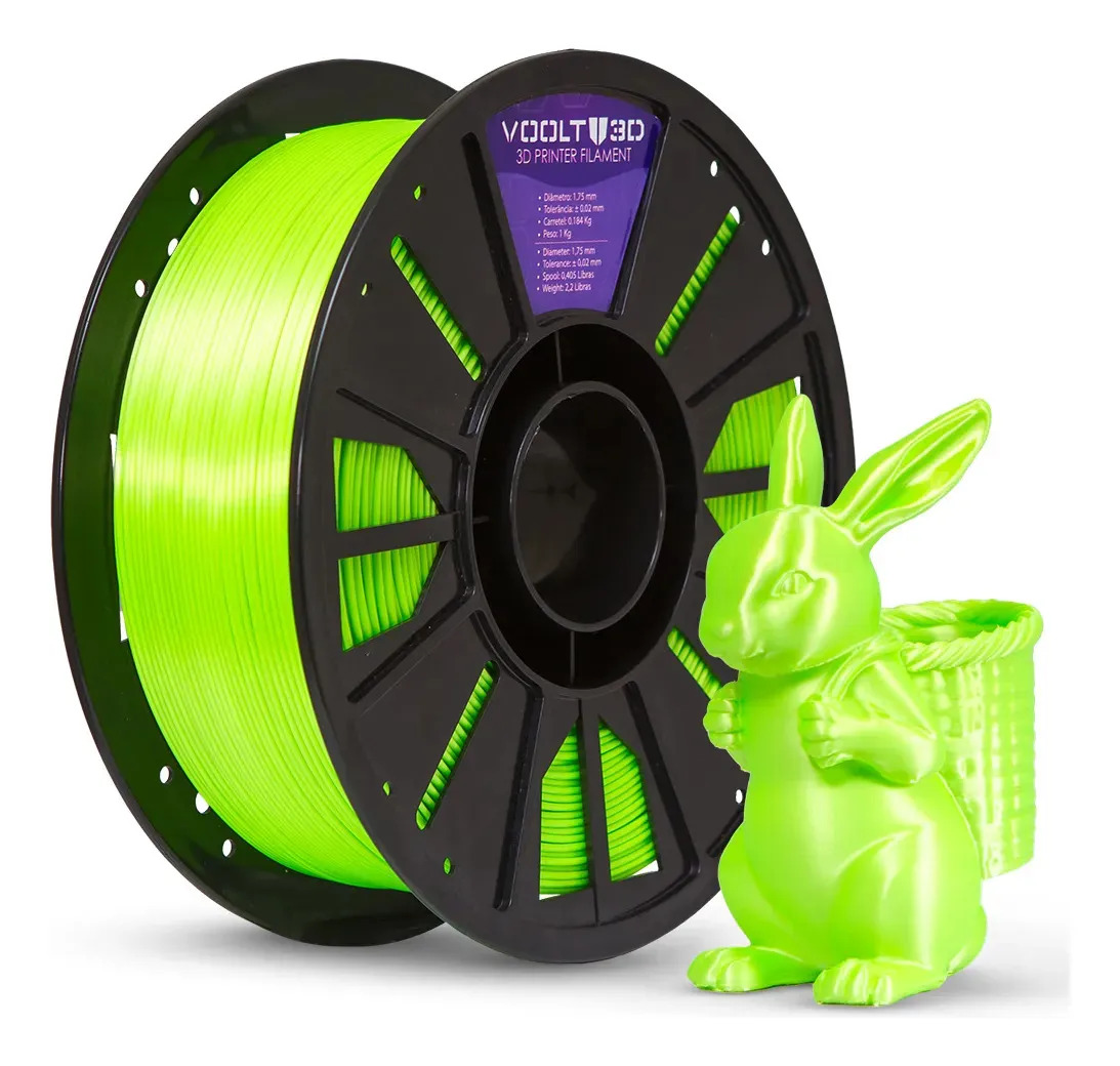 Filamento Pla Verde Neon Brilhante Intenso V-silk 1kg Voolt3D 1,75mm Premium Para Impressão 3D