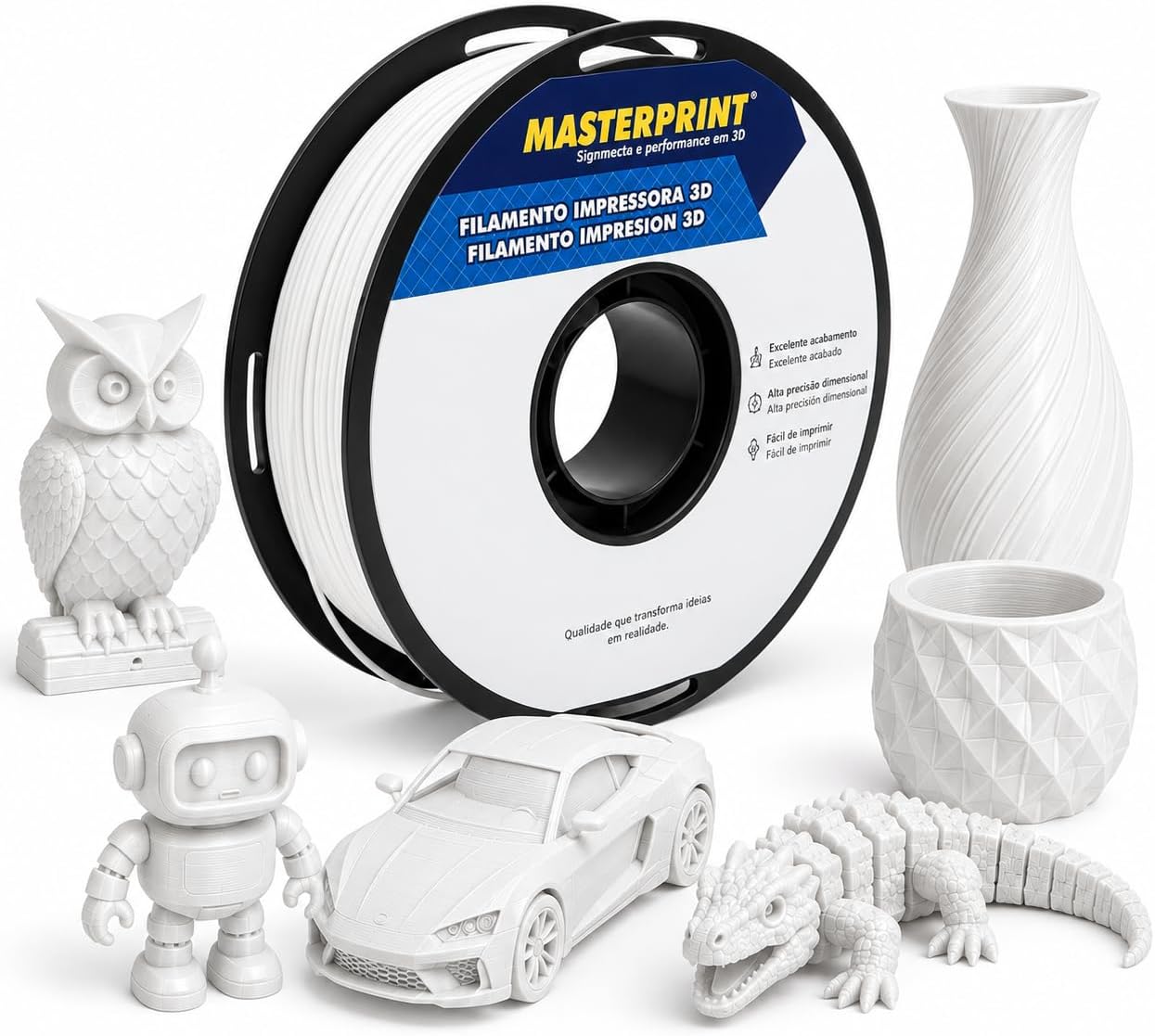 Filamento Branco 3D PLA PETG MasterPrint 1kg 1,75mm Premium Impressora 3D