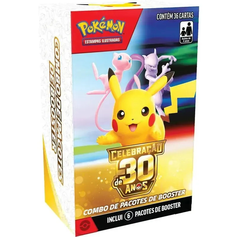 Caixa lacrada com 6 Combo De Booster Pokémon - Celebração 30 Anos Copag Português