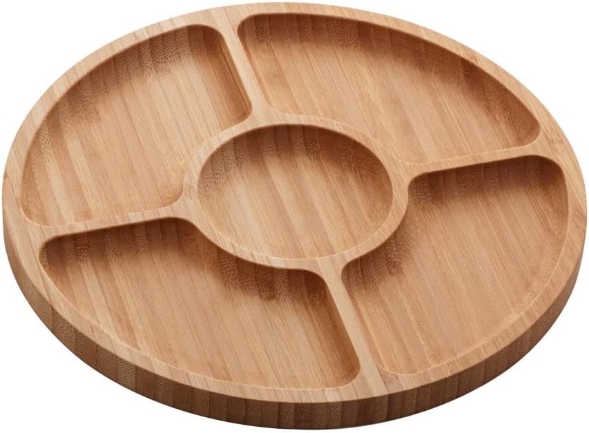 LYOR - Petisqueira de Bambu com 5 Divisórias Round 25cm x 25cm x 1,6cm