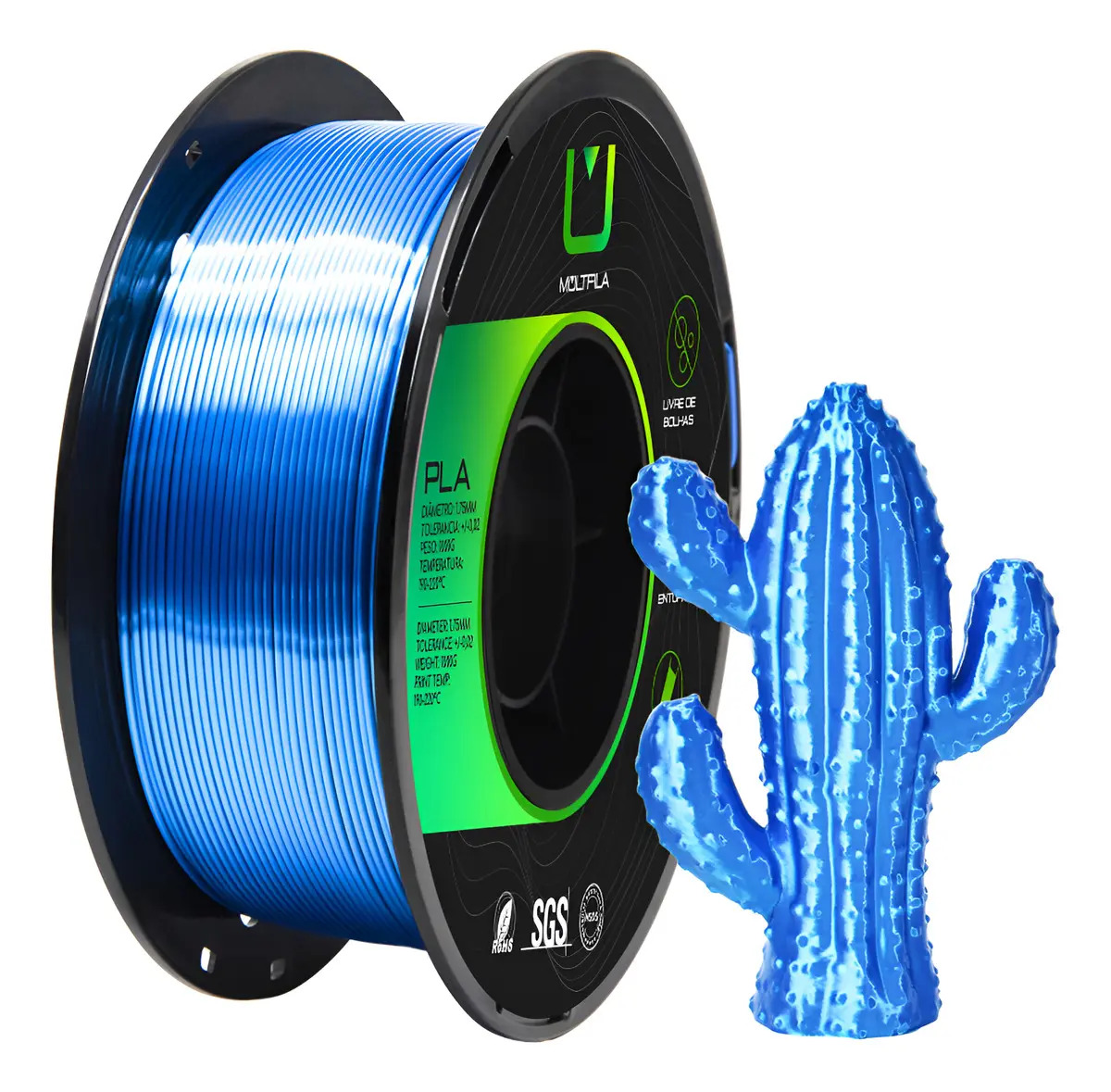 Filamento PLA Silk Azul Safira Metalizado 1Kg Multfila 1.75mm