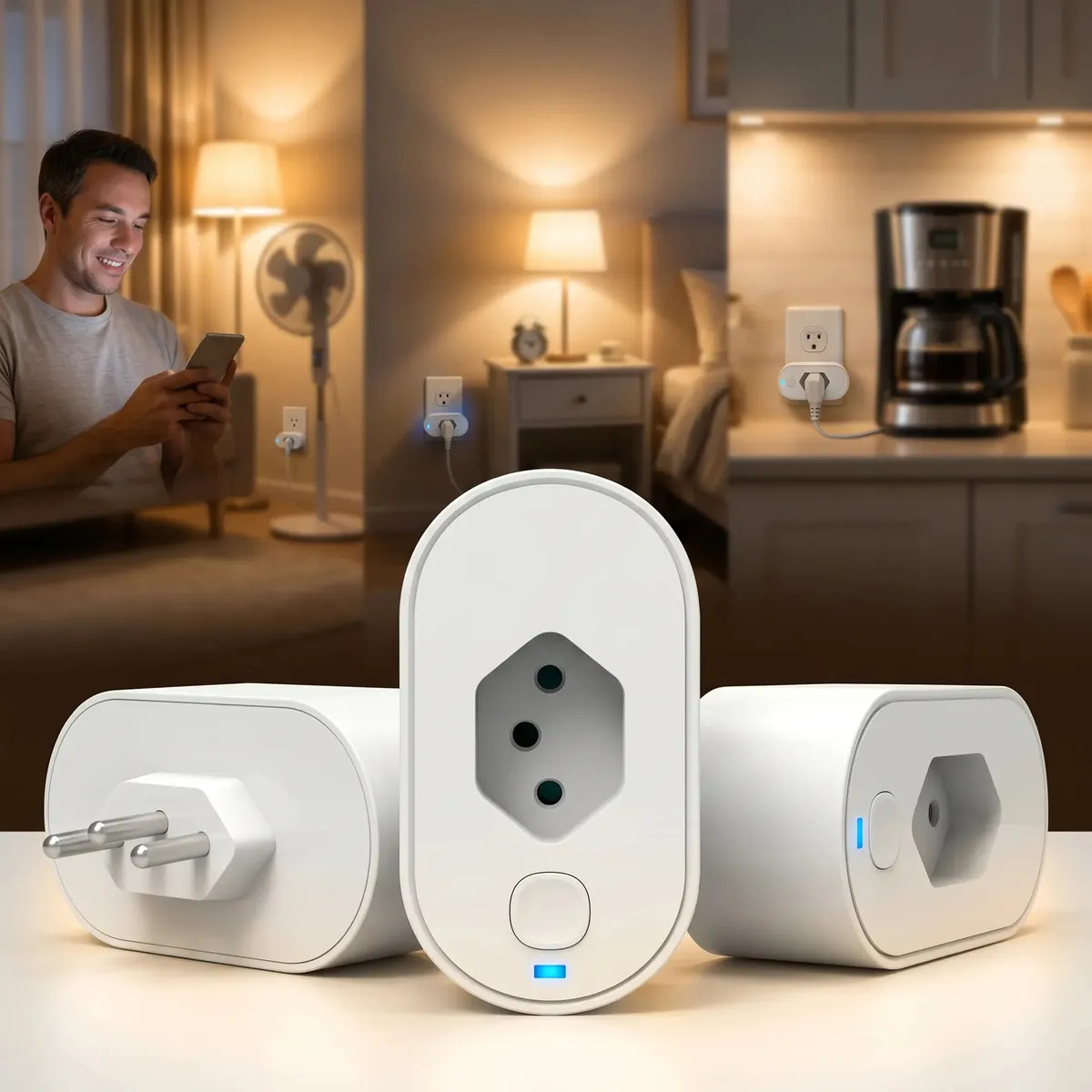 Tomada Inteligente Kit com 3 WiFi 16A Bivolt Smart Plug com Medidor de Consumo Energia Timer Rotina App Tuya Smart Life Controle Remoto Voz Alexa Google Home Siri Automação Residencial Brasiliana Tech