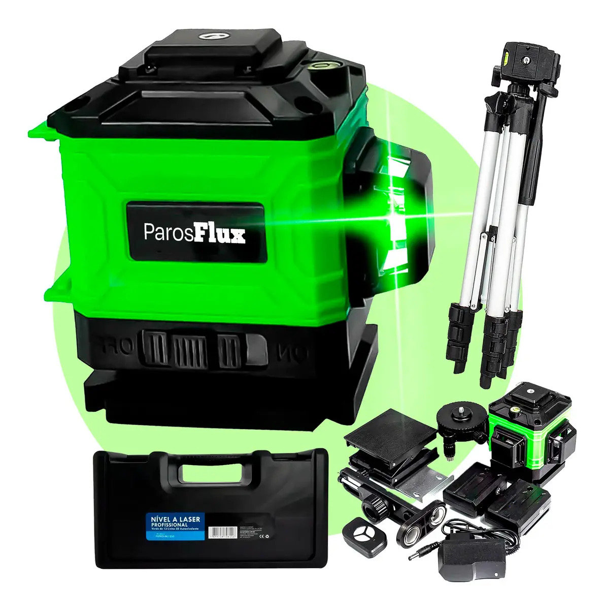 Nível A Laser Verde 12 Linhas Esquadro + Suporte + Tripé