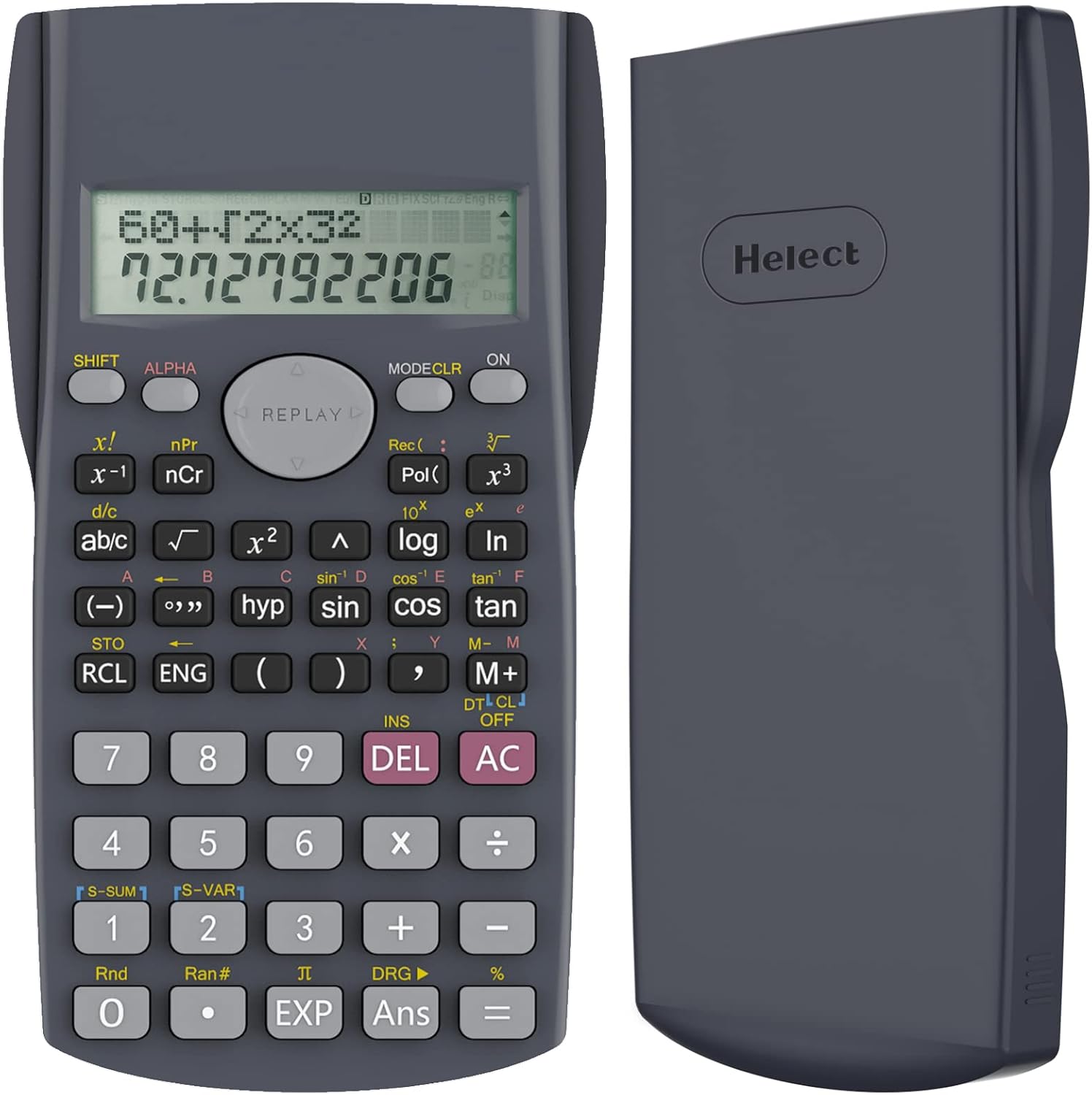 Helect Calculadora científica de duas linhas, adequada para escola e profissão, preta