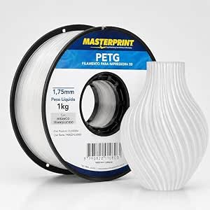 Filamento Impressora, Masterprint, PETG, 3D, 1,75 mm, Rolo de 1 kg, Branco