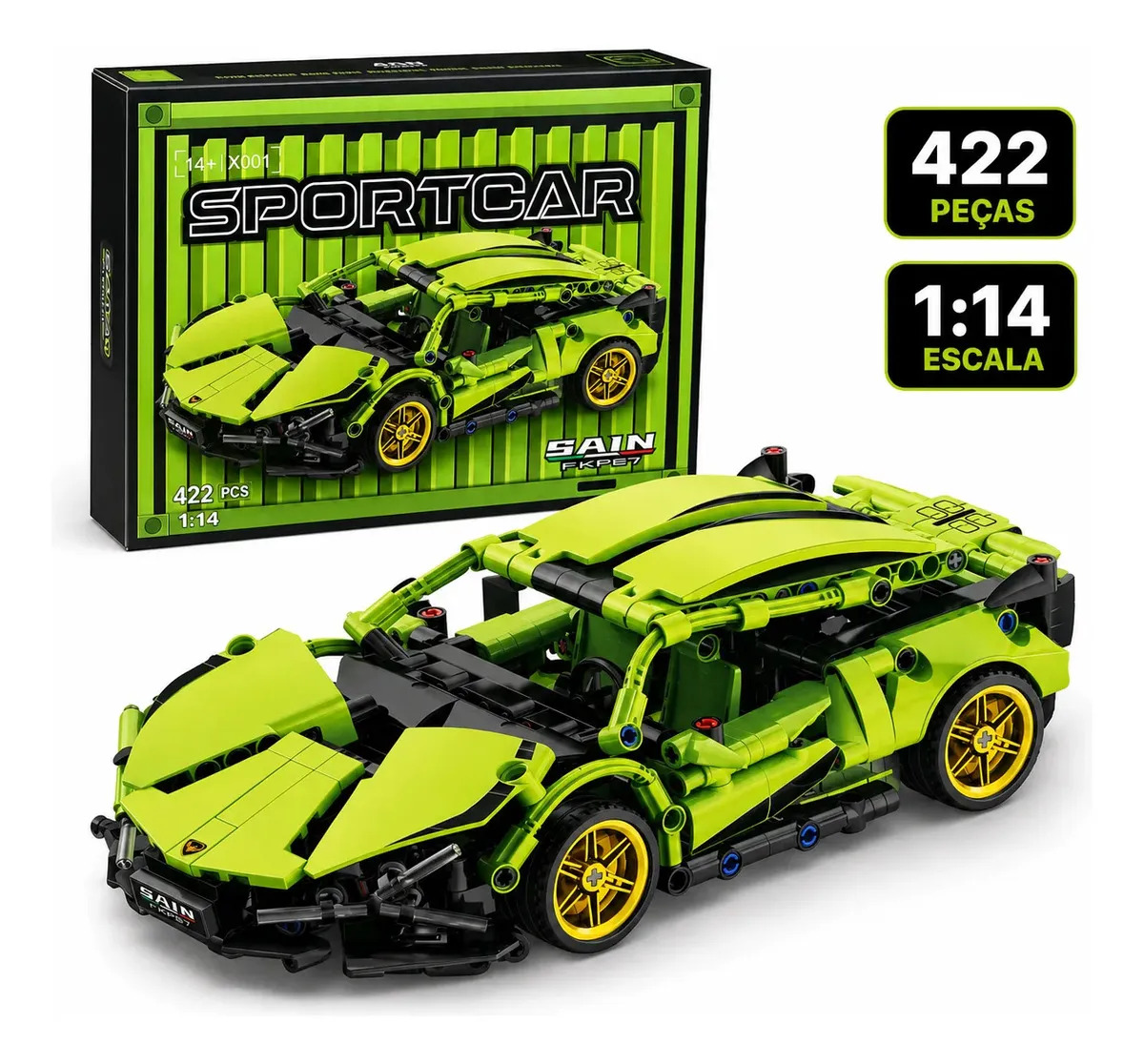 Brinquedo Miniatura Carrinho Lamborghini Verde Blocos Montar 422 pcs Colecionavel Compativel com Lego Technic Super Brasileirinho