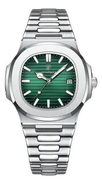 Relógio Poedagar 613 Aço Inoxidável Quartzo Fundo Verde 41mm Resistência Água