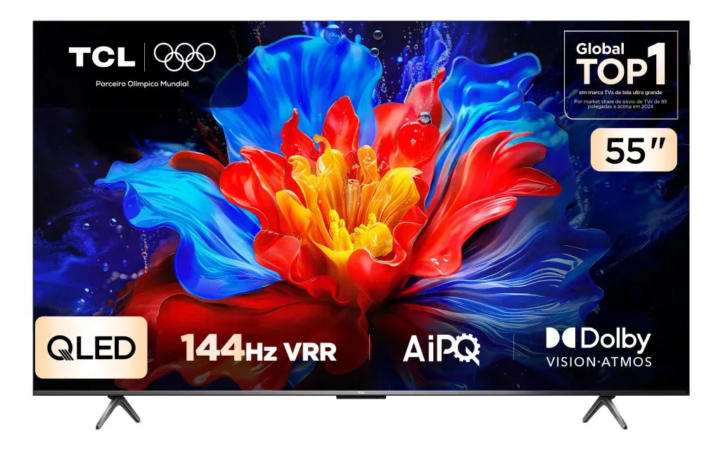 Smart TV TCL 55 Polegadas QLED 4K P8K WiFi Bluetooth Google TV 144Hz HDR10+ Dolby Atmos Vision 55P8K