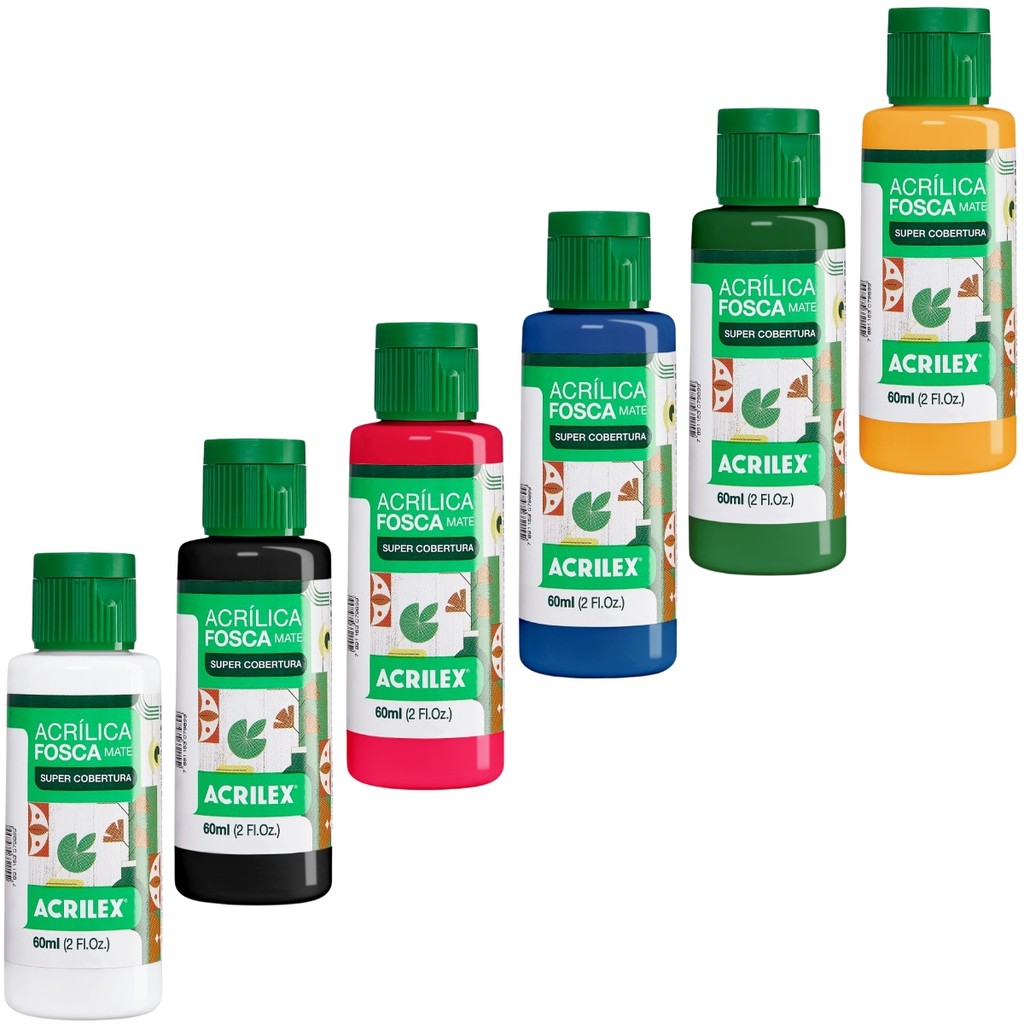Kit 6 Tintas Acrílica Fosca Acrilex 60ml Artesanato Pintura