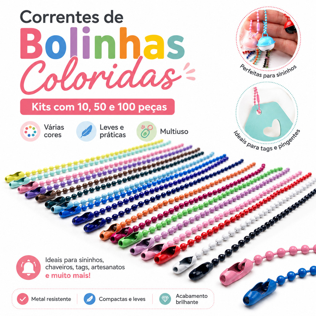 50-200 Corrente De Bolinha Com Canoa 10cm X 2,4mm Tag Chaveiro
