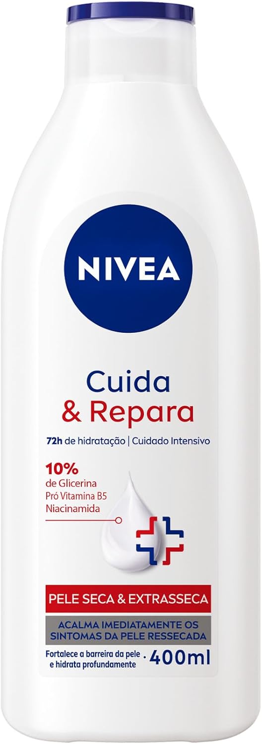 NIVEA Hidratante Corporal Cuida & Repara 400ml, Hidratação Profunda 72h, Acalma Pele Ressecada, Cuidado Intensivo, Pele Seca e Extrasseca